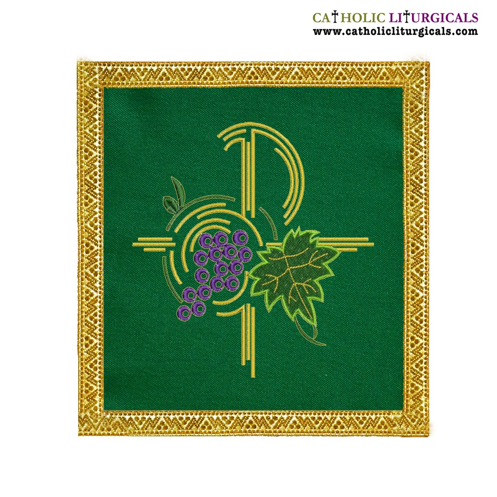 Chalice Palls&nbsp;Green Chalice Pall PAX & Grapes design - M04